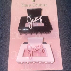 Juicy Couture Black Pink Medium Hair Claw Clip Matte Pink Black Set of 2